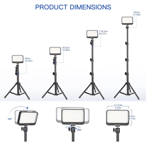 Ensemble lampe vidéo DEL, éclairage continu portatif 2pcs W, trépied réglable et filtres couleur 5 pour Zoom/diffusion jeu/YouTube