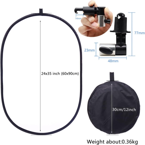 24x35inch Photography Light Reflector with Clip 5 in 1 Portable 60x90cm Oval Collapsible Multi Disc Photography Studio Photo Camera Lighting
