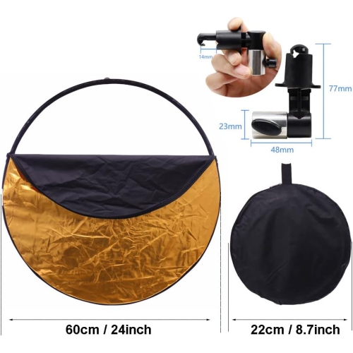 Réflecteur de lumière pour la photographie avec Clip 24 po 5-en-1 60 cm portatif rond pliable multidisque photographie Studio appareil