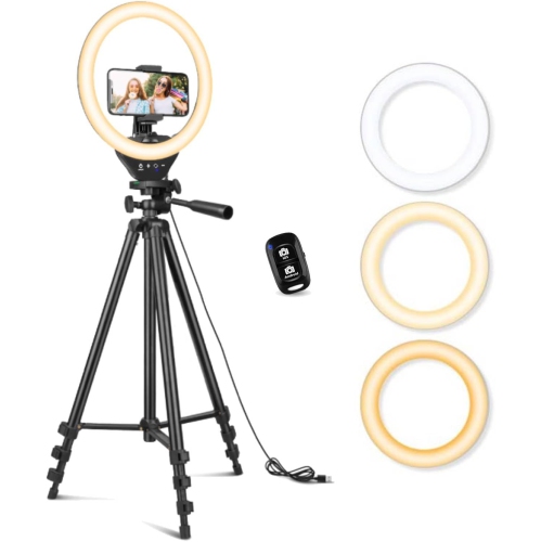 NONE  10" Ring Light With 50" Extendable Tripod Stand/led Circle Lights With Phone Holder for Live Stream/makeup/youtube Video/tiktok With All Phones