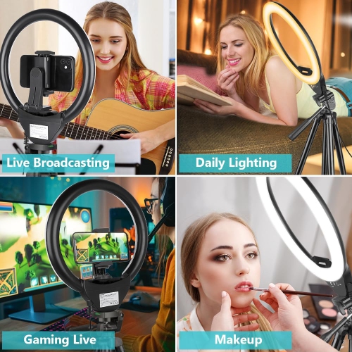 10'' Ring Light with 50'' Extendable Tripod Stand/LED Circle Lights with Phone Holder for Live Stream/Makeup/YouTube Video/TikTok with All Phones