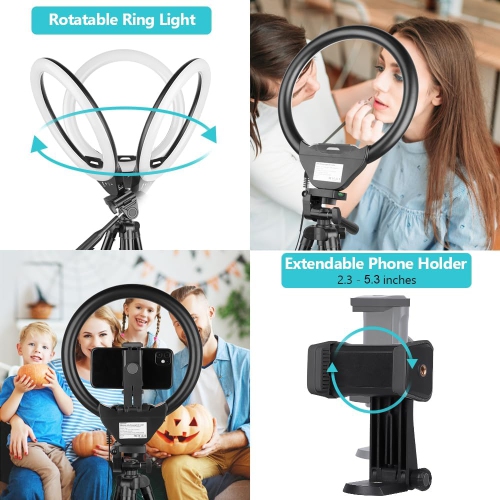 10'' Ring Light with 50'' Extendable Tripod Stand/LED Circle Lights with Phone Holder for Live Stream/Makeup/YouTube Video/TikTok with All Phones