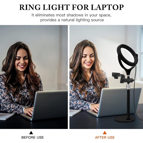 8" Computer Ring Light with Stand, Desktop Ring Light with Phone Holder for Laptop/Video Conference/Webcam Lighting/Zoom Meetings/ Makeup/Tiktok Black