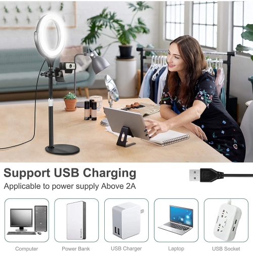8" Computer Ring Light with Stand, Desktop Ring Light with Phone Holder for Laptop/Video Conference/Webcam Lighting/Zoom Meetings/ Makeup/Tiktok Black