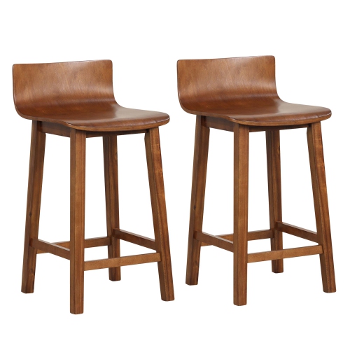 Costway 24.5" Wood Bar Stools Set of 2 with Solid Back & Seat Mid Century Bar Chairs