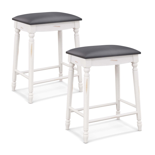 Costway 2 PCS 24" Counter Height Bar Stools Backless Bar Stools with Faux Leather Cover White&Gray