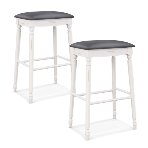 Costway 2 PCS 29" Bar Height Bar Stools Backless Bar Stools with Faux Leather Cover White&Gray