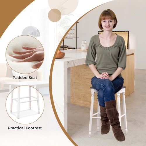 Costway 2 PCS 29" Bar Height Bar Stools Backless Bar Stools with Faux Leather Cover White&Gray