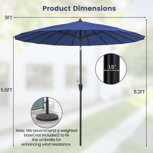 Costway 9 FT Patio Round Market Umbrella with Push Button Tilt, Crank Handle, Vented Top