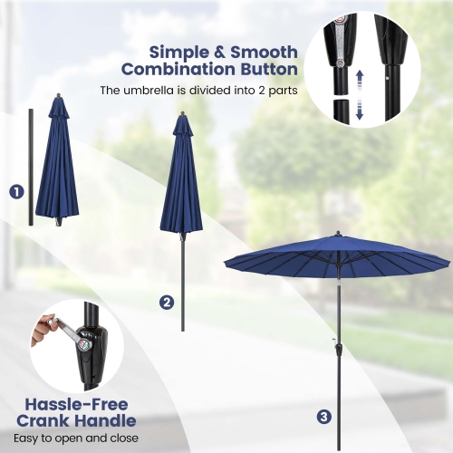 Costway 9 FT Patio Round Market Umbrella with Push Button Tilt, Crank Handle, Vented Top