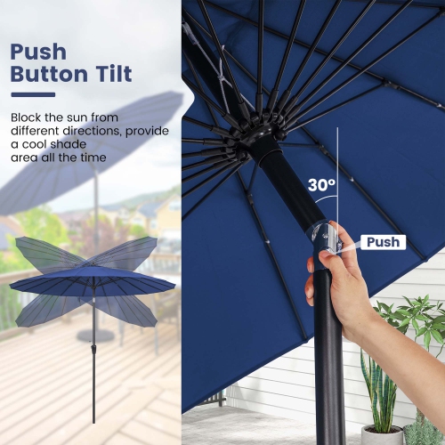 Costway 9 FT Patio Round Market Umbrella with Push Button Tilt, Crank Handle, Vented Top