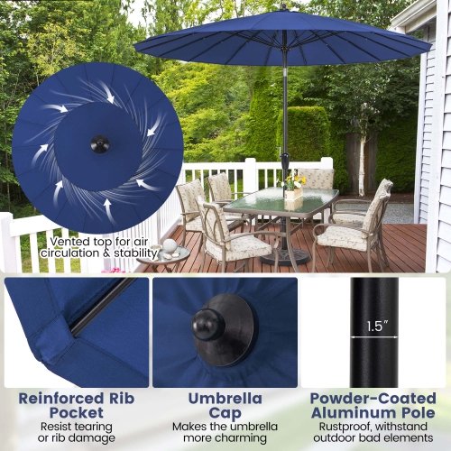 Costway 9 FT Patio Round Market Umbrella with Push Button Tilt, Crank Handle, Vented Top