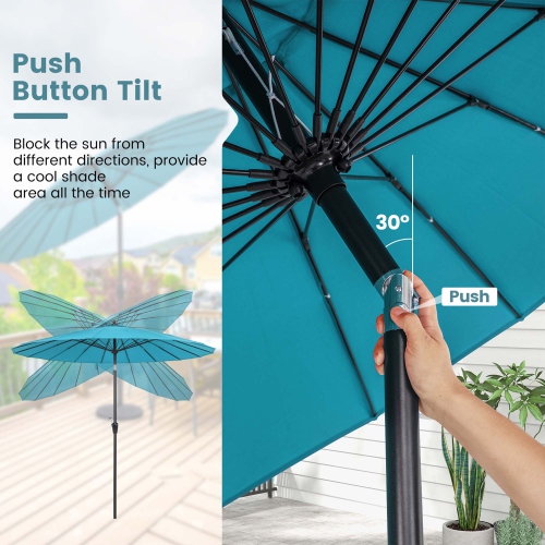 Costway 9 FT Patio Round Market Umbrella with Push Button Tilt, Crank Handle, Vented Top