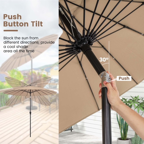 Costway 9 FT Patio Round Market Umbrella with Push Button Tilt, Crank Handle, Vented Top
