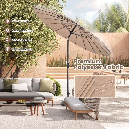 Costway 9 FT Patio Round Market Umbrella with Push Button Tilt, Crank Handle, Vented Top