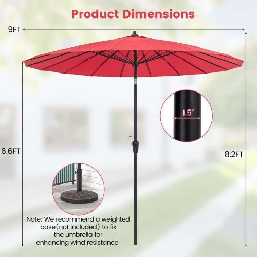 Costway 9 FT Patio Round Market Umbrella with Push Button Tilt, Crank Handle, Vented Top