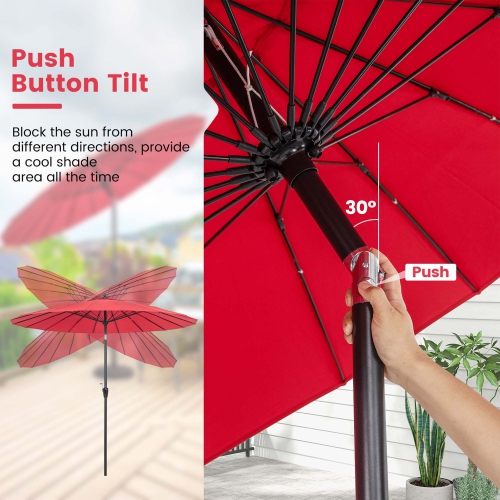 Costway 9 FT Patio Round Market Umbrella with Push Button Tilt, Crank Handle, Vented Top