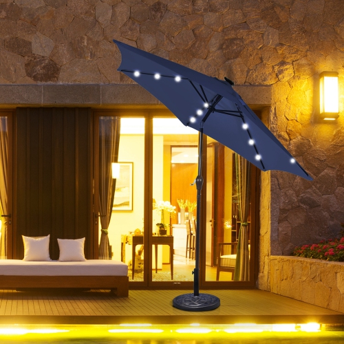 Costway 10' Solar LED Lighted Patio Market Umbrella Shade Tilt Adjustment Crank