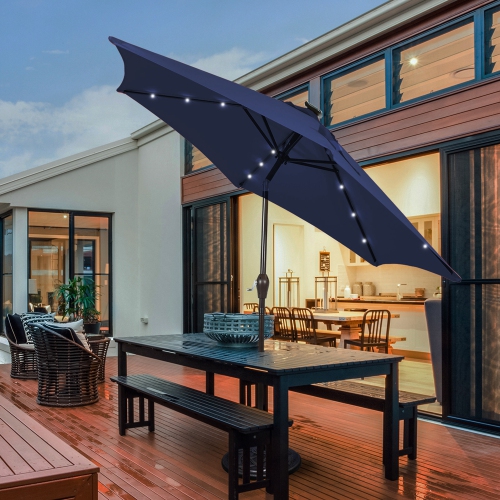 Costway 10' Solar LED Lighted Patio Market Umbrella Shade Tilt Adjustment Crank