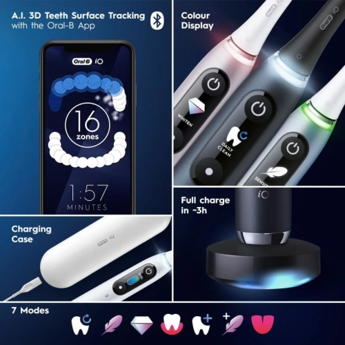 Oral-B Power iO Series 9 Electric Toothbrush - Black Onyx, Rechargeable with 4 Brush Heads and Charging Travel Case