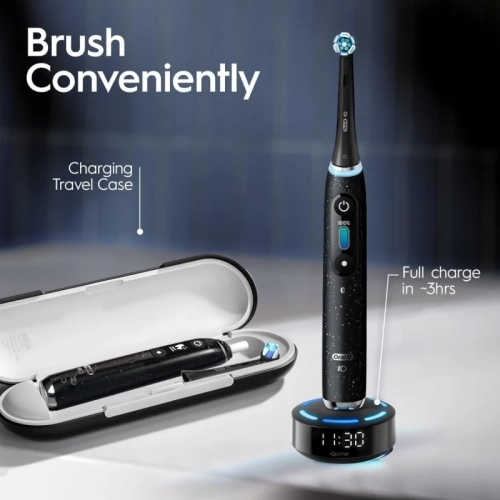 Oral-B iO Series 10 Electric Toothbrush, Cosmic Black, 4 Brush Heads, Travel Case, iO Sense Charger - Pressure Sensor, 7 Cleaning Modes, 2-Minute