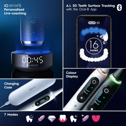 Oral-B iO Series 10 Electric Toothbrush, Cosmic Black, 4 Brush Heads, Travel Case, iO Sense Charger - Pressure Sensor, 7 Cleaning Modes, 2-Minute