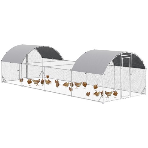 PAWHUT  Chicken Run, 24.9' X 9.2' Metal Chicken Coop With Waterproof And Anti-Uv Cover, Door for 20-24 Chickens, Ducks, Rabbits, Sliver