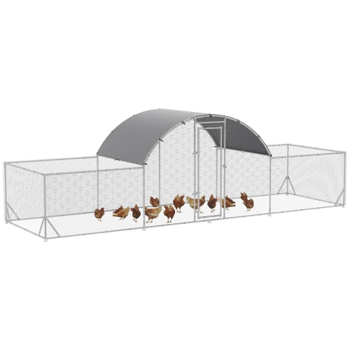 Poulet PawHut, poulet cuit en métal de 23 x 6,6 pi avec couvercle étanche et anti-UV, toit dôme, porte, pour 12-14 poulets, rondelles, lapins, Shiver