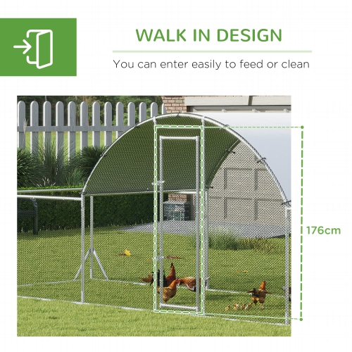 PawHut Chicken Run, 23' x 6.6' Metal Chicken Coop with Waterproof and Anti-UV Cover, Dome Roof, Door, for 12-14 Chickens, Ducks, Rabbits, Sliver