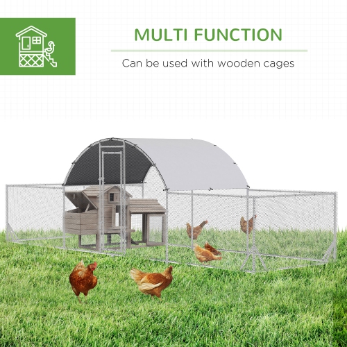PawHut Chicken Run, 23' x 6.6' Metal Chicken Coop with Waterproof and Anti-UV Cover, Dome Roof, Door, for 12-14 Chickens, Ducks, Rabbits, Sliver