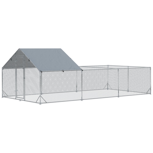 PAWHUT  Large Metal Chicken Coop, Hen Run House \w Anti-Ultraviolet Cover, Walk-In Poultry Cage for Ducks, Rabbits, Outdoor Backyard Farm, 19.7' X