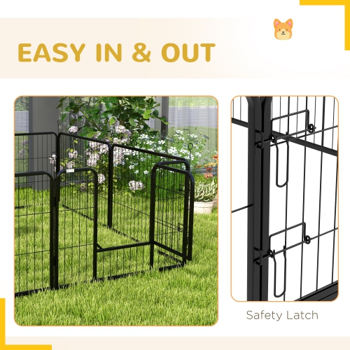 PawHut Dog Playpen, Wide 31.5"W Heavy-Duty Metal Puppy Play Pen, Pet Exercise Fences for Outside and Indoor, DIY Design with Door for Small Dogs, 8