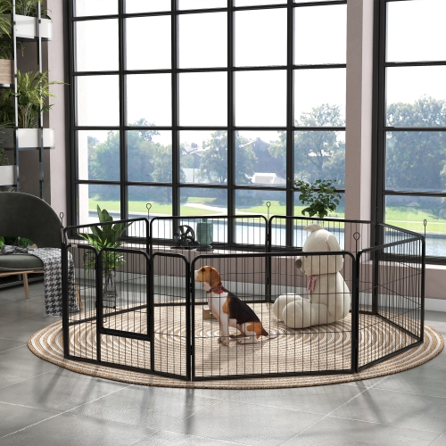 PawHut Dog Playpen, Wide 31.5"W Heavy-Duty Metal Puppy Play Pen, Pet Exercise Fences for Outside and Indoor, DIY Design with Door for Small Dogs, 8