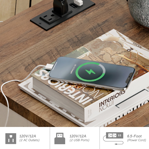 WAMPAT 2 Pack End Table with Charging Station Side Sofa Table with Drawers, Modern Nightstand with Power Outlets & USB Ports for Living Room, Bedroom