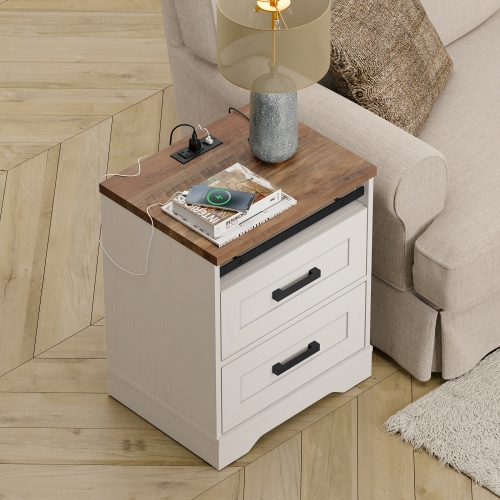WAMPAT 2 Pack End Table with Charging Station Side Sofa Table with Drawers, Modern Nightstand with Power Outlets & USB Ports for Living Room, Bedroom