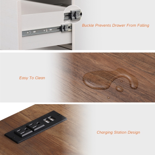 WAMPAT 2 Pack End Table with Charging Station Side Sofa Table with Drawers, Modern Nightstand with Power Outlets & USB Ports for Living Room, Bedroom