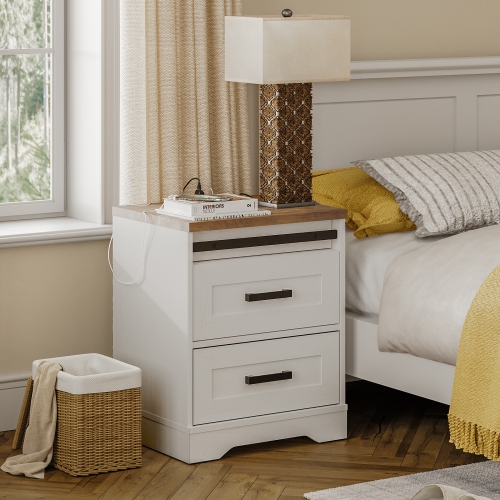 WAMPAT 2 Pack End Table with Charging Station Side Sofa Table with Drawers, Modern Nightstand with Power Outlets & USB Ports for Living Room, Bedroom