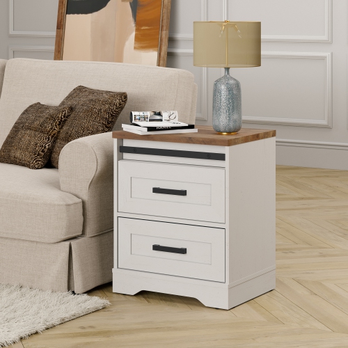 WAMPAT 2 Pack End Table with Charging Station Side Sofa Table with Drawers, Modern Nightstand with Power Outlets & USB Ports for Living Room, Bedroom