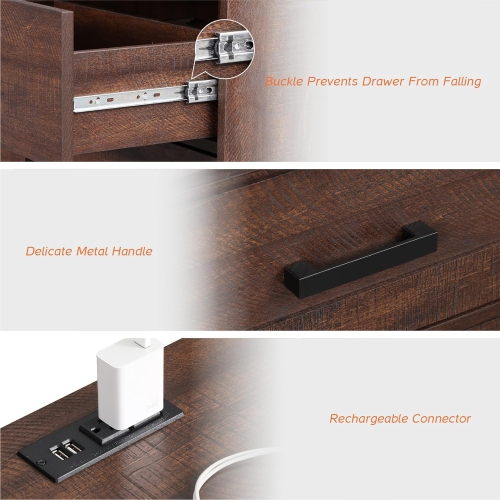 WAMPAT 2 Pack End Table with Charging Station Side Sofa Table with 3 Drawers, Modern Nightstand with Power Outlets & USB Ports for Living Room,