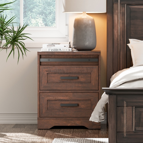 WAMPAT 2 Pack End Table with Charging Station Side Sofa Table with 3 Drawers, Modern Nightstand with Power Outlets & USB Ports for Living Room,