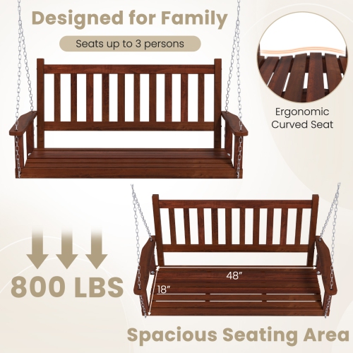 Costway 3-Person Wooden Outdoor Porch Swing Heavy Duty Patio Hanging Bench Chair