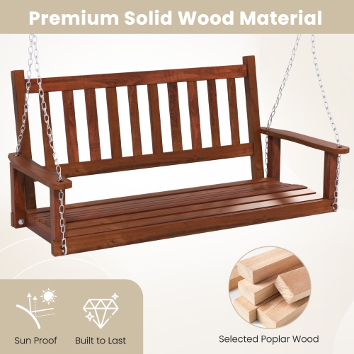 Costway 2-Person Wooden Outdoor Porch Swing Heavy Duty Patio Hanging Bench Chair