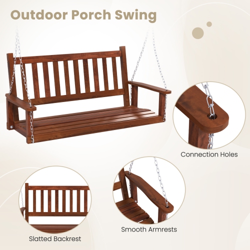 Costway 2-Person Wooden Outdoor Porch Swing Heavy Duty Patio Hanging Bench Chair