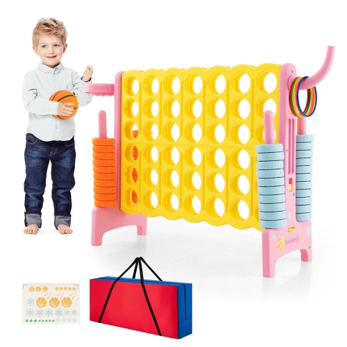 COSTWAY  Jumbo 4-To-Score 4 In A Row Giant Game Set With Stickers for Kids Adults With Storage Carry Bag Pink