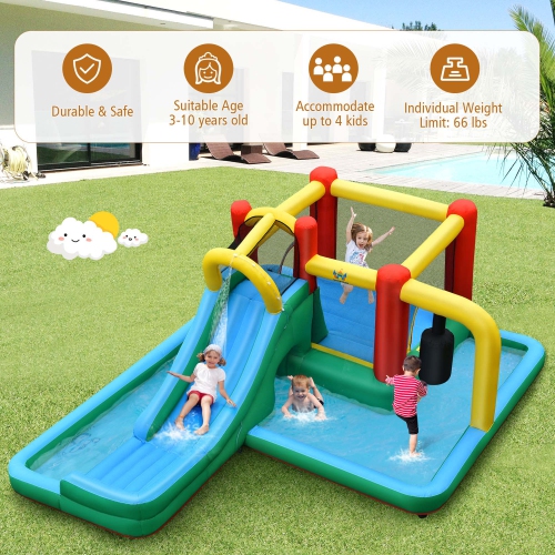 Costway Slide Water Park Climbing Bouncer Pendulum Tunnel Game with 680W Blower