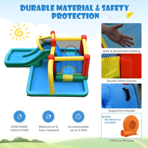 Costway Slide Water Park Climbing Bouncer Pendulum Tunnel Game with 680W Blower