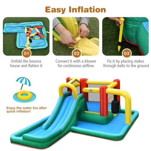 Costway Slide Water Park Climbing Bouncer Pendulum Tunnel Game with 680W Blower