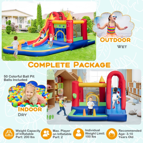 Costway 9-in-1 Inflatable Bounce Castle with Waterslide Water Cannon for 3+ with 735W Blower