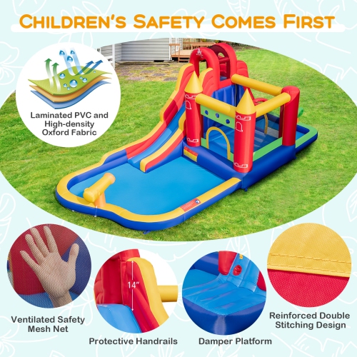 Costway 9-in-1 Inflatable Bounce Castle with Waterslide Water Cannon for 3+ with 735W Blower
