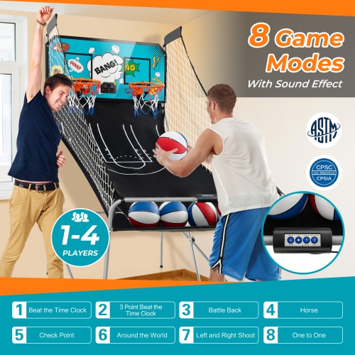 Costway Dual Shot Basketball Arcade Game with 8 Game Modes Electronic Scoring